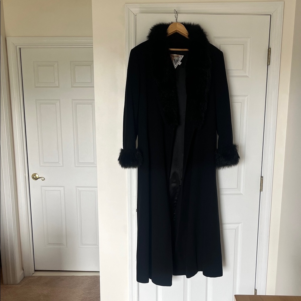 Marvin Richards Black Coat with Fur Trim